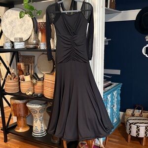 Elegant Black Mesh Sleeve Dress - Ballroom / Latin Dance Dress
